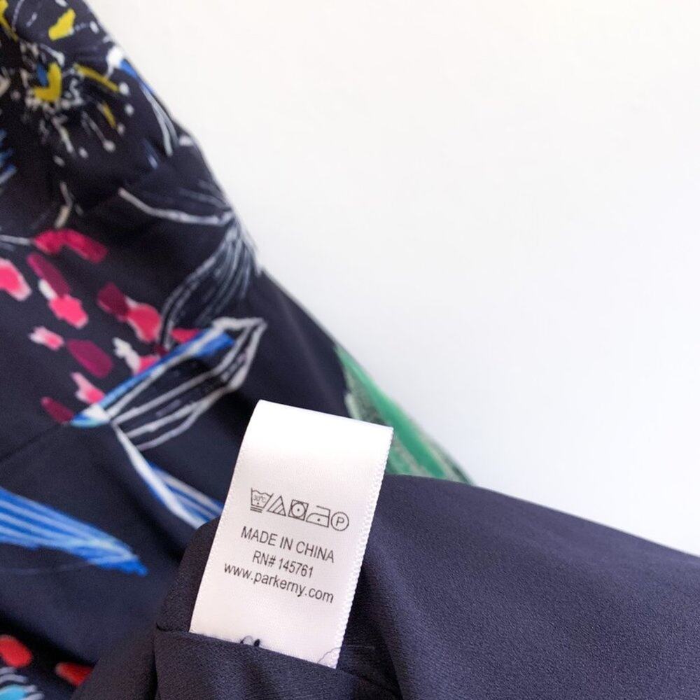 Parker Cosmic Fleur Flutter Short Sleeve Mini Ruffle Dress Navy Multi Small - Picture 12 of 16